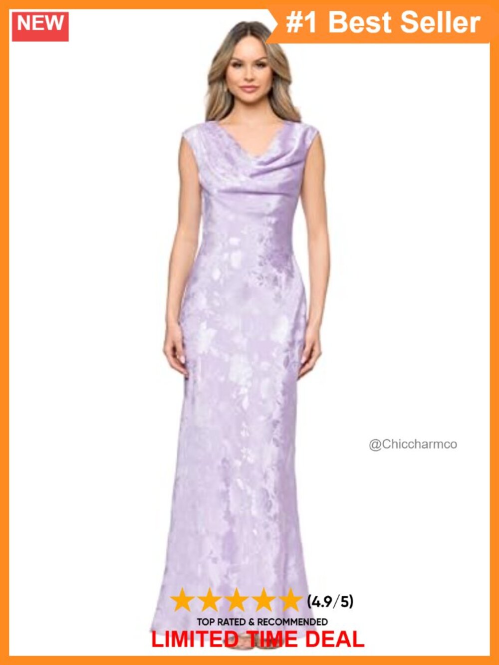 Jacquard Satin Cowl Neck Sleeveless Floor Length Formal Dress